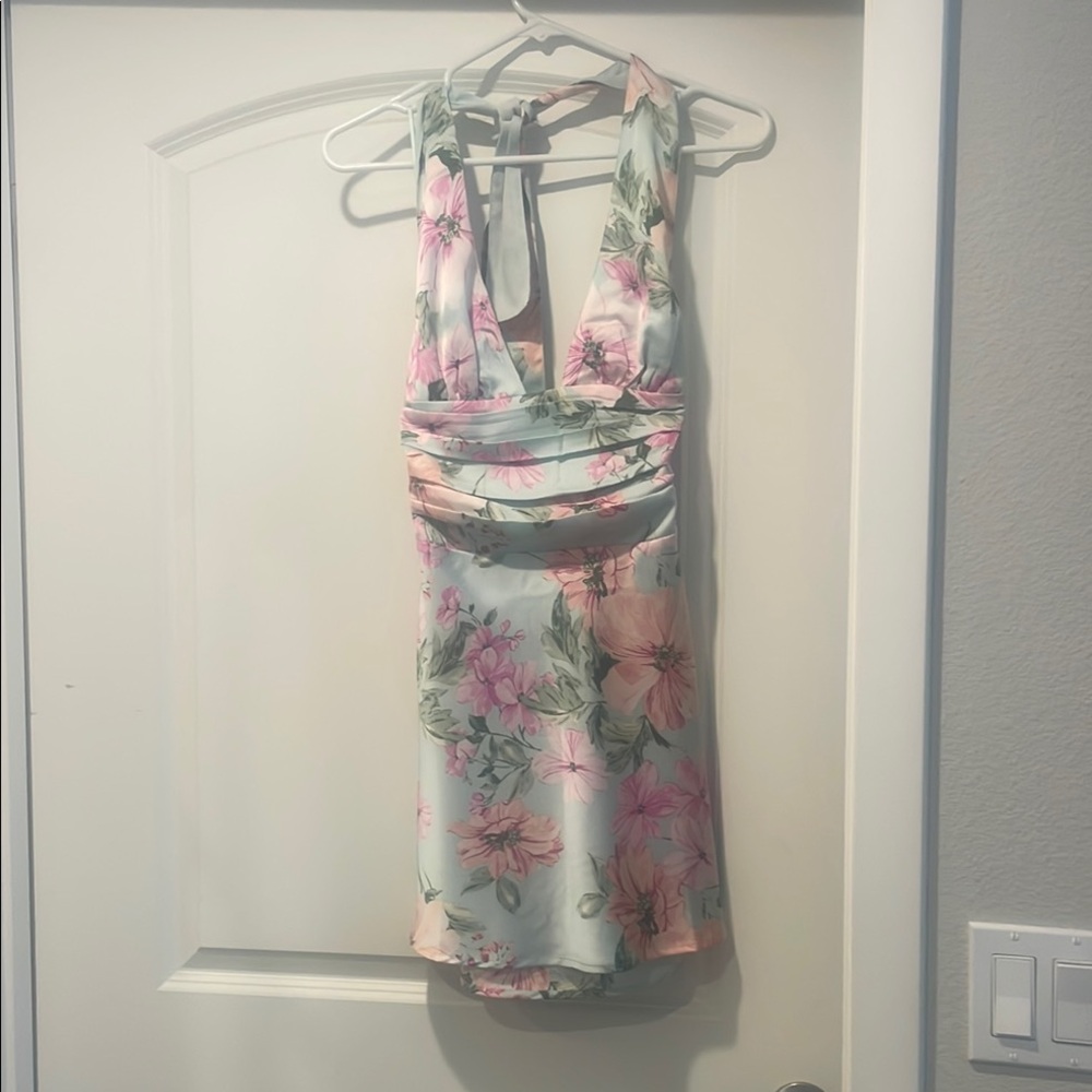 Floral Halter Silk Summer Dress